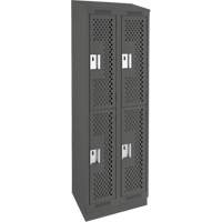 Clean Line Lockers, 2 -tier, Bank of 2, 24" x 15" x 82", Steel, Charcoal, Rivet (Assembled), Perforated Distribution Élite MP