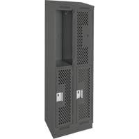 Clean Line Lockers, 2 -tier, Bank of 2, 24" x 15" x 82", Steel, Charcoal, Rivet (Assembled), Perforated Distribution Élite MP