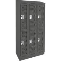 Clean Line Lockers, 2 -tier, Bank of 3, 36" x 15" x 82", Steel, Charcoal, Rivet (Assembled), Perforated Distribution Élite MP
