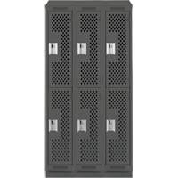 Clean Line Lockers, 2 -tier, Bank of 3, 36" x 15" x 82", Steel, Charcoal, Rivet (Assembled), Perforated Distribution Élite MP