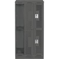 Clean Line Lockers, 2 -tier, Bank of 3, 36" x 15" x 82", Steel, Charcoal, Rivet (Assembled), Perforated Distribution Élite MP