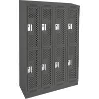 Clean Line Lockers, 2 -tier, Bank of 4, 48" x 15" x 82", Steel, Charcoal, Rivet (Assembled), Perforated Distribution Élite MP