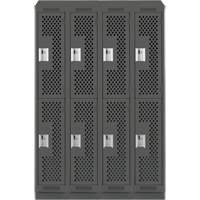 Clean Line Lockers, 2 -tier, Bank of 4, 48" x 15" x 82", Steel, Charcoal, Rivet (Assembled), Perforated Distribution Élite MP
