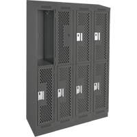 Clean Line Lockers, 2 -tier, Bank of 4, 48" x 15" x 82", Steel, Charcoal, Rivet (Assembled), Perforated Distribution Élite MP