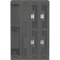 Clean Line Lockers, 2 -tier, Bank of 4, 48" x 15" x 82", Steel, Charcoal, Rivet (Assembled), Perforated Distribution Élite MP