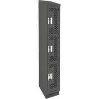 Clean Line Lockers, 3 -tier, 12" x 18" x 82", Steel, Charcoal, Rivet (Assembled), Perforated Distribution Élite MP
