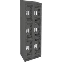 Clean Line Lockers, 3 -tier, Bank of 2, 24" x 18" x 82", Steel, Charcoal, Rivet (Assembled), Perforated Distribution Élite MP