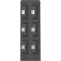 Clean Line Lockers, 3 -tier, Bank of 2, 24" x 18" x 82", Steel, Charcoal, Rivet (Assembled), Perforated Distribution Élite MP