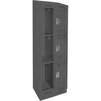 Clean Line Lockers, 3 -tier, Bank of 2, 24" x 18" x 82", Steel, Charcoal, Rivet (Assembled), Perforated Distribution Élite MP
