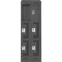 Clean Line Lockers, 3 -tier, Bank of 2, 24" x 18" x 82", Steel, Charcoal, Rivet (Assembled), Perforated Distribution Élite MP