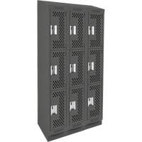 Clean Line Lockers, 3 -tier, Bank of 3, 36" x 18" x 82", Steel, Charcoal, Rivet (Assembled), Perforated Distribution Élite MP
