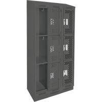 Clean Line Lockers, 3 -tier, Bank of 3, 36" x 18" x 82", Steel, Charcoal, Rivet (Assembled), Perforated Distribution Élite MP