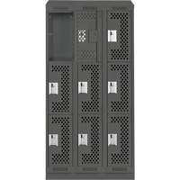 Clean Line Lockers, 3 -tier, Bank of 3, 36" x 18" x 82", Steel, Charcoal, Rivet (Assembled), Perforated Distribution Élite MP