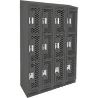 Clean Line Lockers, 3 -tier, Bank of 4, 48" x 18" x 82", Steel, Charcoal, Rivet (Assembled), Perforated Distribution Élite MP