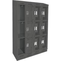 Clean Line Lockers, 3 -tier, Bank of 4, 48" x 18" x 82", Steel, Charcoal, Rivet (Assembled), Perforated Distribution Élite MP