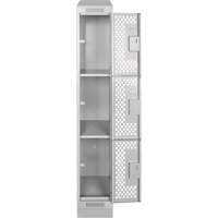 Clean Line Lockers, 3 -tier, 12" x 12" x 72", Steel, Grey, Rivet (Assembled), Perforated Distribution Élite MP