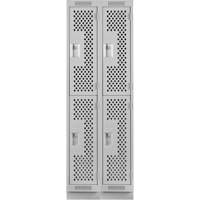 Clean Line Lockers, 2 -tier, Bank of 2, 24" x 15" x 76", Steel, Grey, Rivet (Assembled), Perforated Distribution Élite MP