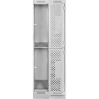 Clean Line Lockers, 2 -tier, Bank of 2, 24" x 15" x 76", Steel, Grey, Rivet (Assembled), Perforated Distribution Élite MP