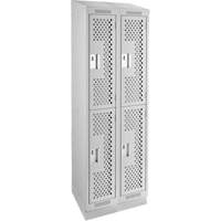 Clean Line Lockers, 2 -tier, Bank of 2, 24" x 15" x 82", Steel, Grey, Rivet (Assembled), Perforated Distribution Élite MP