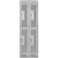 Clean Line Lockers, 2 -tier, Bank of 2, 24" x 15" x 82", Steel, Grey, Rivet (Assembled), Perforated Distribution Élite MP