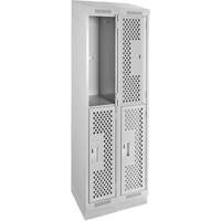 Clean Line Lockers, 2 -tier, Bank of 2, 24" x 15" x 82", Steel, Grey, Rivet (Assembled), Perforated Distribution Élite MP