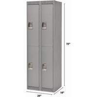 Lockers, 2 -tier, Bank of 2, 24" x 18" x 72", Steel, Grey, Knocked Down Distribution Élite MP