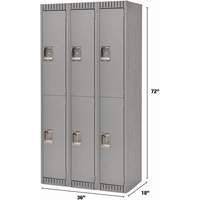 Lockers, 2 -tier, Bank of 3, 36" x 18" x 72", Steel, Grey, Knocked Down Distribution Élite MP