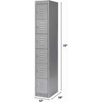 Lockers, 6 -tier, 12" x 18" x 72", Steel, Grey, Knocked Down Distribution Élite MP
