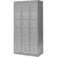 Lockers, 6 -tier, Bank of 3, 36" x 18" x 72", Steel, Grey, Knocked Down Distribution Élite MP