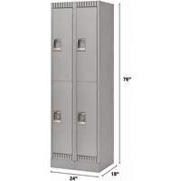 Lockers, 2 -tier, Bank of 2, 24" x 18" x 76", Steel, Grey, Knocked Down Distribution Élite MP