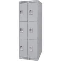 Lockers, 3 -tier, Bank of 2, 24" x 18" x 72", Steel, Grey, Knocked Down Distribution Élite MP