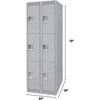Lockers, 3 -tier, Bank of 2, 24" x 18" x 72", Steel, Grey, Knocked Down Distribution Élite MP
