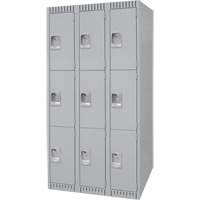 Lockers, 3 -tier, Bank of 3, 36" x 18" x 72", Steel, Grey, Knocked Down Distribution Élite MP