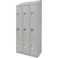 Lockers, 3 -tier, Bank of 3, 36" x 18" x 82", Steel, Grey, Knocked Down Distribution Élite MP