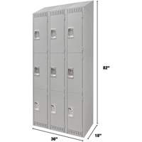 Lockers, 3 -tier, Bank of 3, 36" x 18" x 82", Steel, Grey, Knocked Down Distribution Élite MP