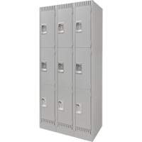 Lockers, 3 -tier, Bank of 3, 36" x 18" x 76", Steel, Grey, Knocked Down Distribution Élite MP