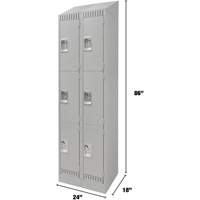 Lockers, 3 -tier, Bank of 2, 24" x 18" x 86", Steel, Grey, Knocked Down Distribution Élite MP