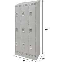 Lockers, 3 -tier, Bank of 3, 36" x 18" x 86", Steel, Grey, Knocked Down Distribution Élite MP
