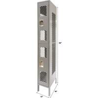 Vented Lockers, 2 -tier, 12" x 18" x 78", Steel, Grey, Knocked Down, Perforated Distribution Élite MP