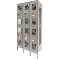 Casiers ventil&eacute;s, 2 niveaux, Bloc de 3, 36" x 18" x 78", Acier, Gris, D&eacute;mont&eacute;, Perfor&eacute; Distribution Élite MP