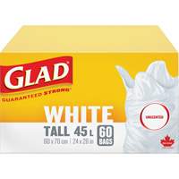 Tall 45L Unscented Garbage Bags, Regular, 24" W x 28" L, White Distribution Élite MP