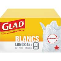 Tall 45L Unscented Garbage Bags, Regular, 24" W x 28" L, White Distribution Élite MP