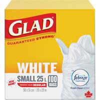 Petits sacs &agrave; ordures 25 L avec Febreze, R&eacute;gulier, 20" la x 20" lo, Blanc Distribution Élite MP