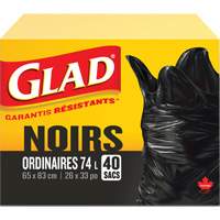 Sacs &agrave; ordures 74 L, R&eacute;gulier, 26" la x 33" lo, Noir Distribution Élite MP