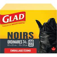 Sacs &agrave; ordures 74 L, R&eacute;gulier, 26" la x 33" lo, Noir Distribution Élite MP