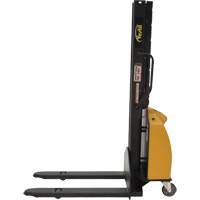 Narrow Mast Powered Lift Stacker, Electric Operated, 1000 lbs. Capacity, 63" Max Lift Distribution Élite MP