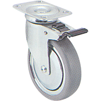 Roulette zingu&eacute;e, Pivotant avec frein, 4" (101,6 mm), Caoutchouc, 200 lb (91 kg) Distribution Élite MP