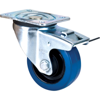 Roulette bleue, Pivotant avec frein, 4" (101,6 mm), Caoutchouc, 350 lb (158,8 kg) Distribution Élite MP