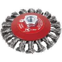 Brosse conique &agrave; fils nou&eacute;s torsad&eacute;s, Dia. 6", Fils 0,02", Arbre 5/8"-11, Acier Distribution Élite MP