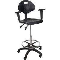Heavy-Duty Ergonomic Stool with Adjustable Arm Rests & Nylon Stem Casters, Mobile, Adjustable, 39" - 48", Polyurethane Seat, Black Distribution Élite MP